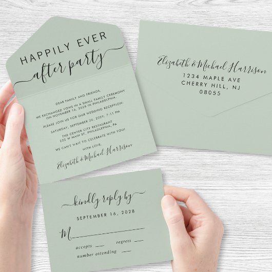 幸せな結婚式のご案内 サーググリーンのウェディングレセプション オールインワン招待状