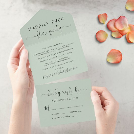 幸せな結婚式のご案内 サーググリーンのウェディング オールインワン招待状