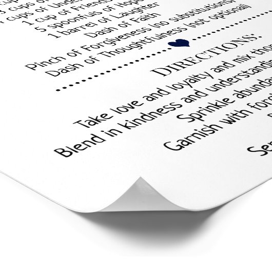 幸せな結婚式のウェディングシャワー ネイビーギフトのレシピ ポスター (角)