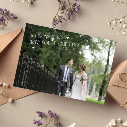 幸せな結婚式の写真の御礼カード サンキューカード