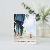 幸せな結婚式の写真を使ったクリーム色の受付案内 インビテーションポストカード (スタンド正面)