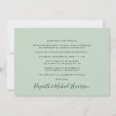 幸せな結婚式の写真　セージグリーンのウェディングレセプション 案内状 (裏面)