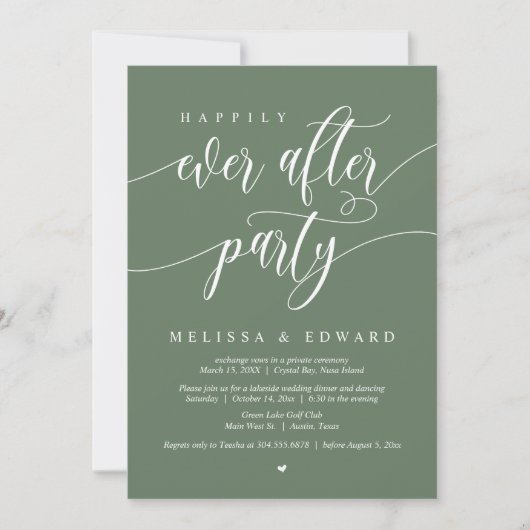 幸せな結婚式の始まりを飾る、 sage green のエロープメントパーティー 招待状 (正面)