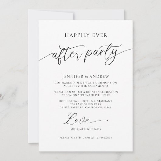 幸せな結婚式の後のパーティーの写真 結婚披露宴 招待状 (正面)