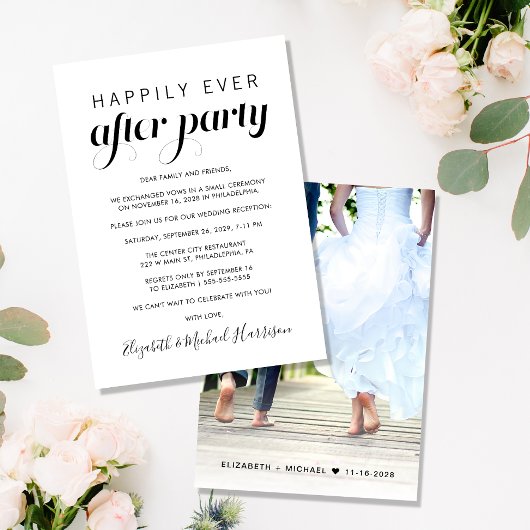 幸せな結婚式の後のパーティーの写真 結婚披露宴 案内状