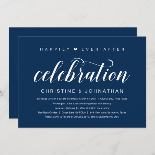 幸せな結婚式の後、結婚式の秘密の宴会招待状 招待状 (正面/裏面)