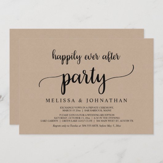 幸せな結婚式の後、農村での小さな結婚式のお祝いパーティー 招待状 (正面/裏面)