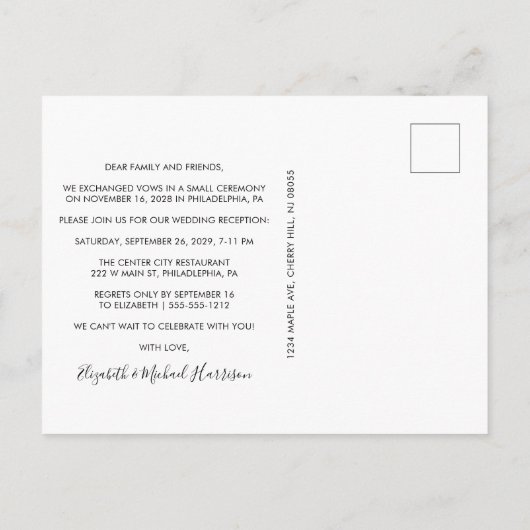 幸せな結婚式の記念写真 案内ポストカード (裏面)