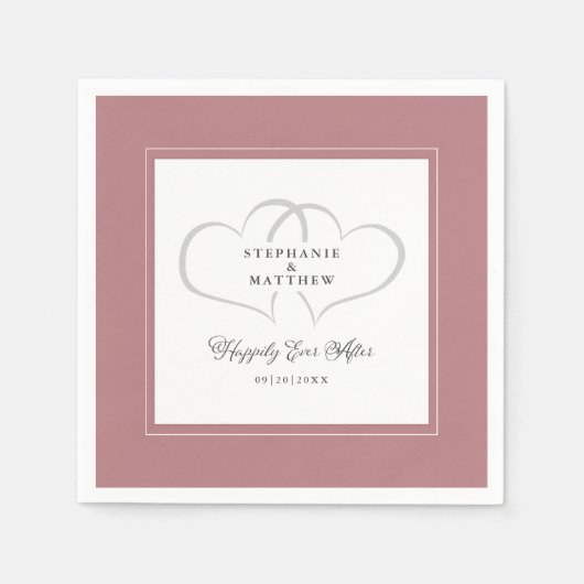 幸せな結婚式の誓い ダスティローズ スタンダードカクテルナプキン (正面)