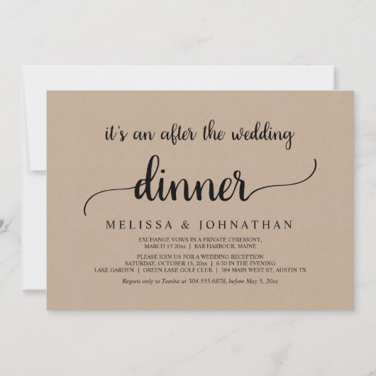 幸せな結婚式の食事会 田舎風ウエディング ふたりだけの結婚式の食事 招待状 (正面)