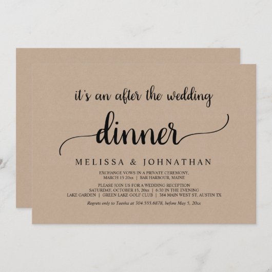 幸せな結婚式の食事会 田舎風ウエディング ふたりだけの結婚式の食事 招待状 (正面/裏面)