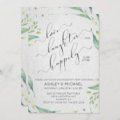 幸せな結婚式 現代のグリーンエンゲージメント 招待状 (正面/裏面)