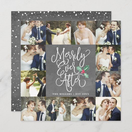 幸せな結婚生活を祝う ウェディングホリデー 12枚の写真カード サンキューカード (正面/裏面)