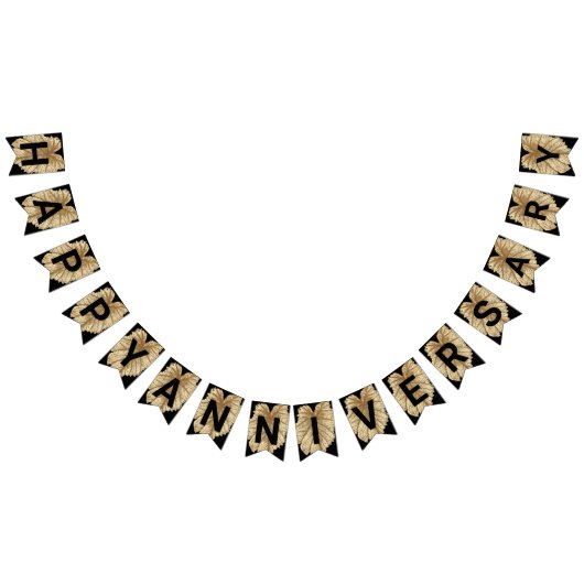 幸せな結婚記念日のフェイクな金ぱくの黒 バンティングフラッグ (全)