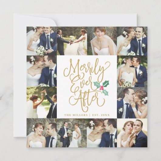 幸せな結婚記念日を祝う ホリデーシーズン ウェディング フォト カード 12枚 (正面)