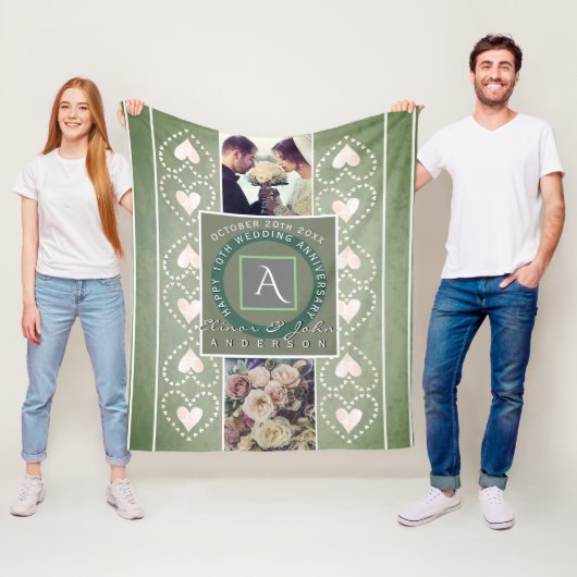 "幸せな結婚記念日" 2つのカスタムな写真 フリースブランケット (インサイチュ)