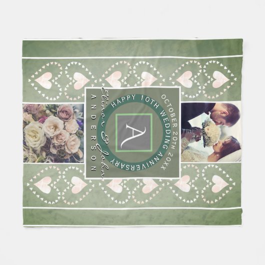 "幸せな結婚記念日" 2つのカスタムな写真 フリースブランケット (正面(横))