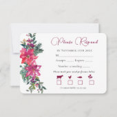 幸せな結婚　クリスマス　ウェディング　ピンクの花 出欠カード (正面)