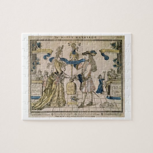 幸せな結婚(ステンシルによって着色される木版画) ジグソーパズル (横)