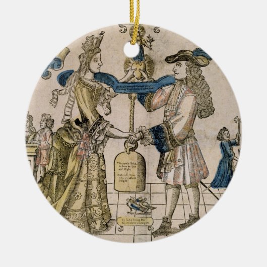 幸せな結婚(ステンシルによって着色される木版画) セラミックオーナメント (正面)