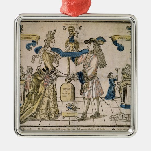 幸せな結婚(ステンシルによって着色される木版画) メタルオーナメント (正面)