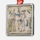 幸せな結婚(ステンシルによって着色される木版画) メタルオーナメント (左)