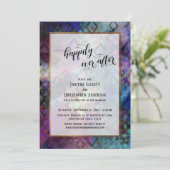 幸せな結末 カラフル アブストラクト ゴールド付き 招待状 (スタンド正面)