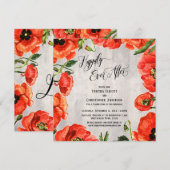 幸せな結末 赤いポピー 木製のレセプション 招待状 (正面/裏面)