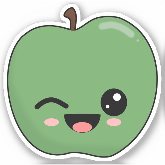 幸せな緑のウインクアップル シール (正面)