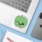 幸せな緑のウインクアップル シール (ノートパソコンとiPhone)