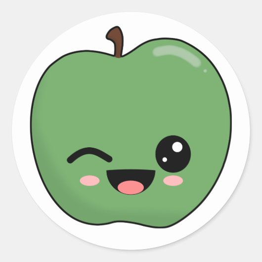 幸せな緑のウインクアップル ラウンドシール (正面)