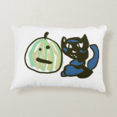 幸せな緑のジャックオーランタン黒猫 アクセントクッション (裏面)