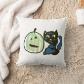 幸せな緑のジャックオーランタン黒猫 クッション (ブランケット)