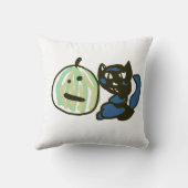 幸せな緑のジャックオーランタン黒猫 クッション (裏面)