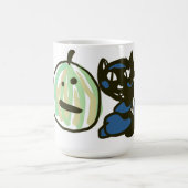 幸せな緑のジャックオーランタン黒猫 コーヒーマグカップ (中央)
