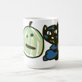 幸せな緑のジャックオーランタン黒猫 コーヒーマグカップ (中央)