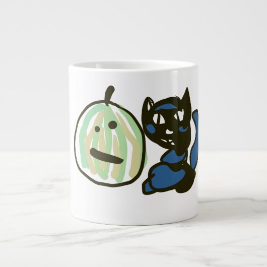 幸せな緑のジャックオーランタン黒猫 ジャンボコーヒーマグカップ (正面)