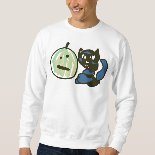 幸せな緑のジャックオーランタン黒猫 スウェットシャツ (正面)