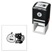 幸せな緑のジャックオーランタン黒猫 セルフインキングスタンプ (インサイチュ)