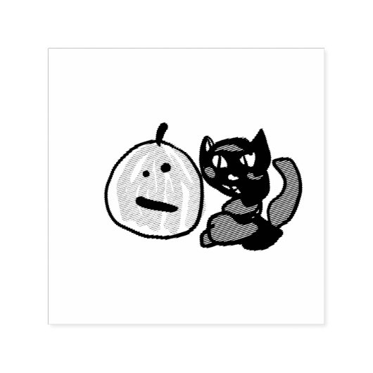 幸せな緑のジャックオーランタン黒猫 セルフインキングスタンプ (デザイン)