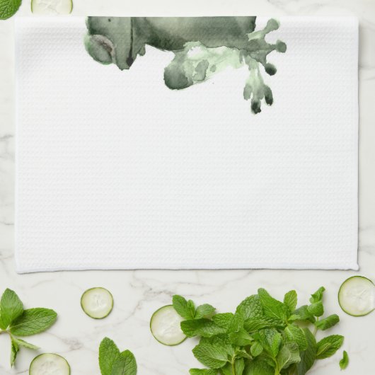 幸せな緑カエルの白い台所タオルのカエル キッチンタオル (折り畳み)