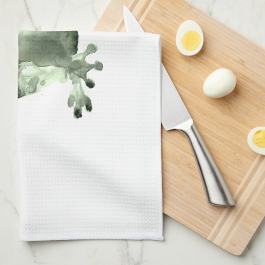 幸せな緑カエルの白い台所タオルのカエル キッチンタオル (四つ折り)