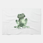 幸せな緑カエルの白い台所タオルのカエル キッチンタオル (横)