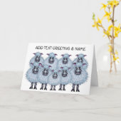 幸せな羊の群れと子羊 カード (黄色い花)