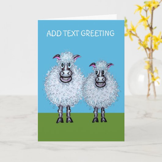 幸せな羊夫婦 カード (黄色い花)