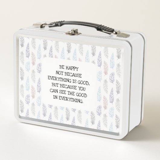 幸せな羽モダンのパステル メタルランチボックス (正面)