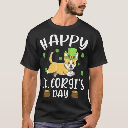幸せな聖コーギーの日 楽しい聖パトリックの日 愛犬 Tシャツ (正面)