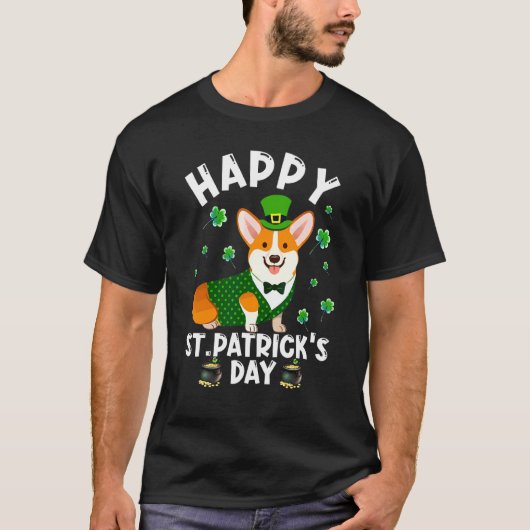 幸せな聖パトリックの日 コーギーのパロディ D Tシャツ (正面)
