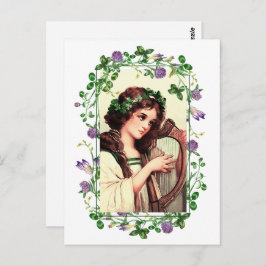 幸せな聖パトリックの日。ハープ付きアイリッシュガール ポストカード