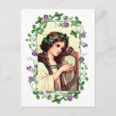 幸せな聖パトリックの日。ハープ付きアイリッシュガール ポストカード (正面)